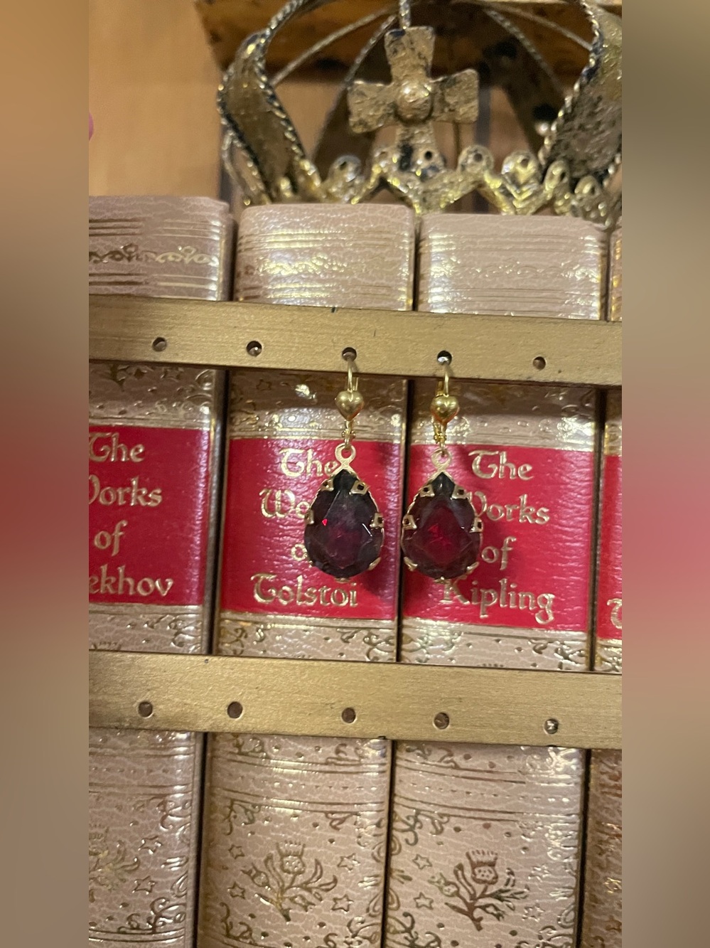 Ruby Teardrop Heart Earrings Vintage